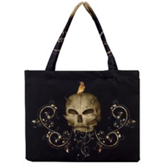 Golden Skull With Crow And Floral Elements Mini Tote Bag by FantasyWorld7