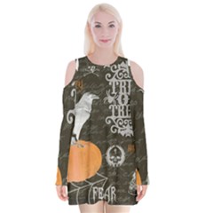Vintage Halloween Velvet Long Sleeve Shoulder Cutout Dress by Valentinaart