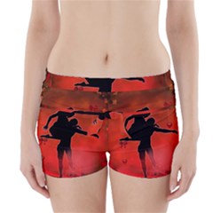 Dancing Couple On Red Background With Flowers And Hearts Boyleg Bikini Wrap Bottoms by FantasyWorld7