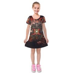 Wonderful Floral Design With Diamond Kids  Short Sleeve Velvet Dress by FantasyWorld7