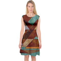 Turquoise And Bronze Triangle Design With Copper Capsleeve Midi Dress by digitaldivadesigns