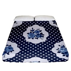 Shabby Chic Navy Blue Fitted Sheet (queen Size) by NouveauDesign