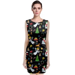 Christmas Pattern Sleeveless Velvet Midi Dress by Valentinaart