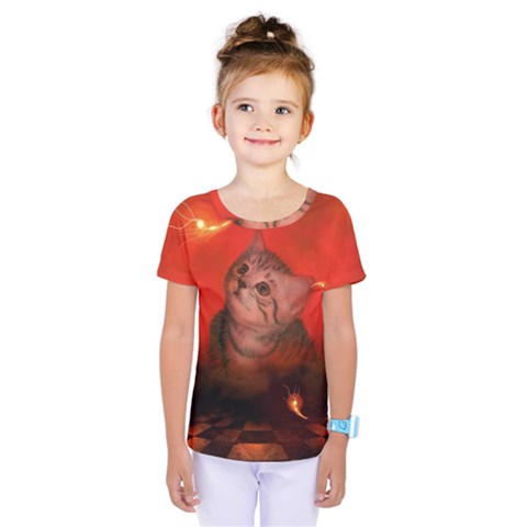 Cute Little Kitten, Red Background Kids  One Piece Tee by FantasyWorld7