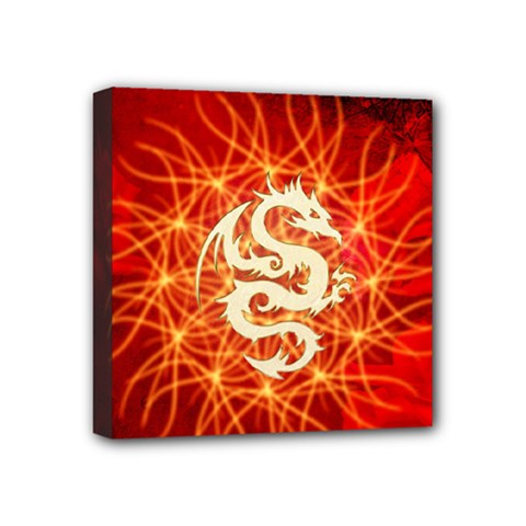 Wonderful Golden Dragon On Red Vintage Background Mini Canvas 4  X 4  by FantasyWorld7