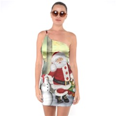 Sanata Claus With Snowman And Christmas Tree One Soulder Bodycon Dress by FantasyWorld7