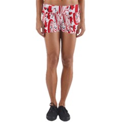 Red Flower Floral Leaf Yoga Shorts by Mariart