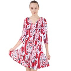 Red Flower Floral Leaf Quarter Sleeve Front Wrap Dress	 by Mariart