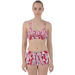 Red Flower Floral Leaf Women s Sports Set by Mariart