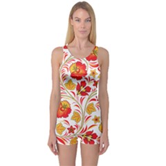 Wreaths Flower Floral Sexy Red Sunflower Star Rose One Piece Boyleg Swimsuit by Mariart