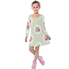 Green Shabby Chic Kids  Long Sleeve Velvet Dress by NouveauDesign