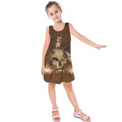 Awesome Skull With Rat On Vintage Background Kids  Sleeveless Dress by FantasyWorld7