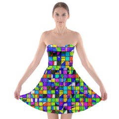 Colorful Squares Pattern                             Strapless Bra Top Dress by LalyLauraFLM