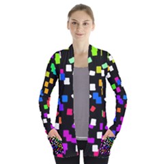 Colorful Rectangles On A Black Background                           Women s Open Front Pockets Cardigan by LalyLauraFLM