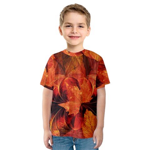 Ablaze With Beautiful Fractal Fall Colors Kids  Sport Mesh Tee by jayaprime