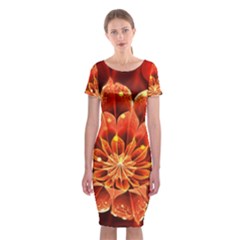 Beautiful Ruby Red Dahlia Fractal Lotus Flower Classic Short Sleeve Midi Dress by jayaprime
