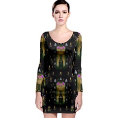 Queen In The Darkest Of Nights Long Sleeve Bodycon Dress by pepitasart