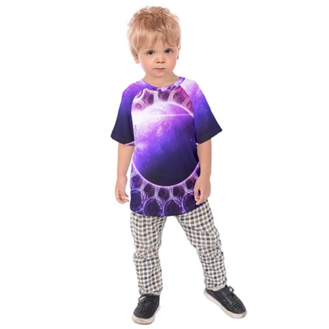 Beautiful Violet Nasa Deep Dream Fractal Mandala Kids Raglan Tee by jayaprime