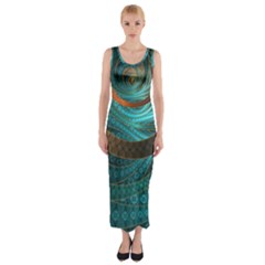 Beautiful Leather & Blue Turquoise Fractal Jewelry Fitted Maxi Dress by jayaprime