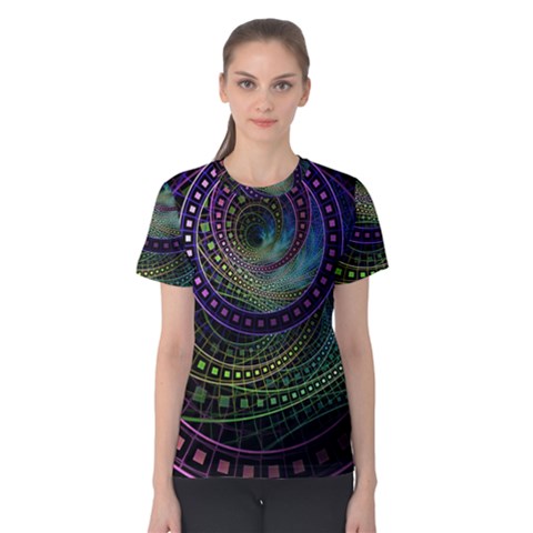Oz The Great With Technicolor Fractal Rainbow Women s Cotton Tee by jayaprime