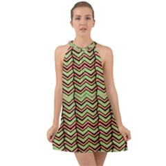 Zig Zag Multicolored Ethnic Pattern Halter Tie Back Chiffon Dress by dflcprintsclothing