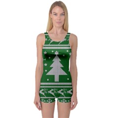 Ugly Christmas Sweater One Piece Boyleg Swimsuit by Valentinaart