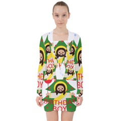 Jesus - Christmas V-neck Bodycon Long Sleeve Dress by Valentinaart