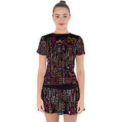 Features Illustration Drop Hem Mini Chiffon Dress by Mariart