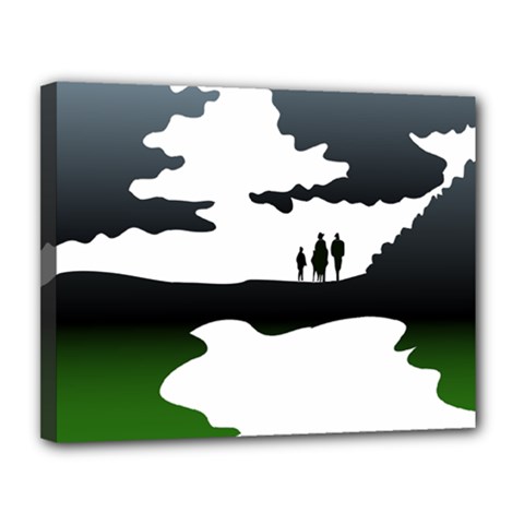 Landscape Silhouette Clipart Kid Abstract Family Natural Green White Canvas 14  X 11 
