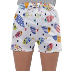 Love Fish Seaworld Swim Blue White Sea Water Cartoons Rainbow Sleepwear Shorts by Mariart