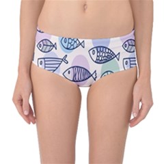Love Fish Seaworld Swim Blue White Sea Water Cartoons Rainbow Polka Dots Mid-waist Bikini Bottoms by Mariart