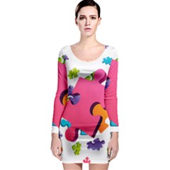 Passel Picture Green Pink Blue Sexy Game Long Sleeve Bodycon Dress by Mariart