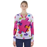 Passel Picture Green Pink Blue Sexy Game V-Neck Long Sleeve Top