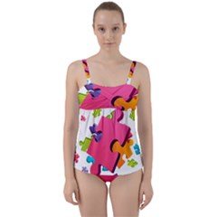 Passel Picture Green Pink Blue Sexy Game Twist Front Tankini Set by Mariart