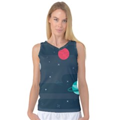 Space Pelanet Galaxy Comet Star Sky Blue Women s Basketball Tank Top by Mariart