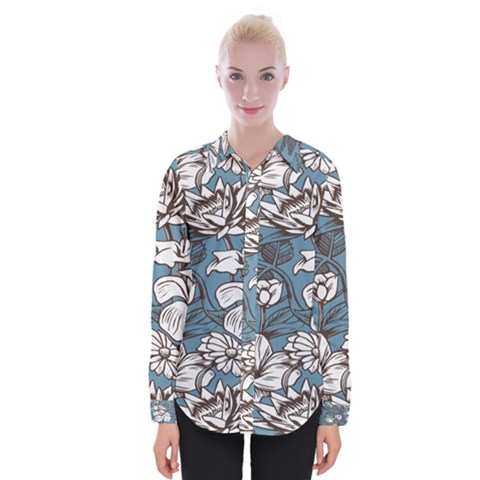 Star Flower Grey Blue Beauty Sexy Womens Long Sleeve Shirt by Mariart