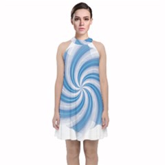 Prismatic Hole Blue Velvet Halter Neckline Dress  by Mariart