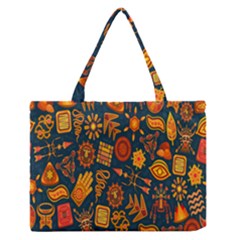 Tribal Ethnic Blue Gold Culture Zipper Medium Tote Bag by Mariart