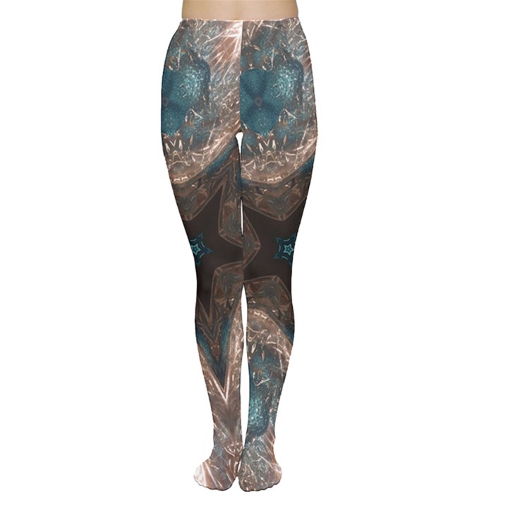 Kaleidoscopic Design Elegant Star Brown Turquoise Women s Tights