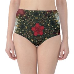 Christmas Wreath Stars Green Red Elegant High-waist Bikini Bottoms by yoursparklingshop