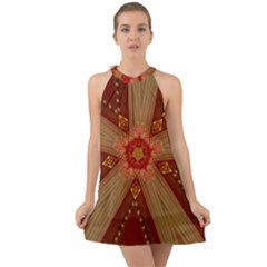 Red Star Ribbon Elegant Kaleidoscopic Design Halter Tie Back Chiffon Dress by yoursparklingshop