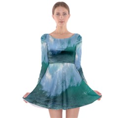 Awesome Wave Ocean Photography Long Sleeve Skater Dress by yoursparklingshop