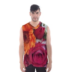 Floral Photography Orange Red Rose Daisy Elegant Flowers Bouquet Men s Basketball Tank Top