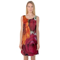 Floral Photography Orange Red Rose Daisy Elegant Flowers Bouquet Sleeveless Satin Nightdress