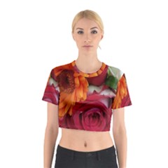 Floral Photography Orange Red Rose Daisy Elegant Flowers Bouquet Cotton Crop Top by yoursparklingshop