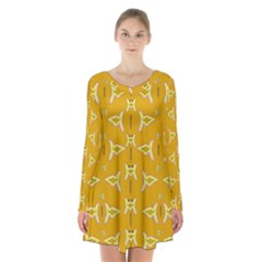 Fishes Talking About Love And   Yellow Stuff Long Sleeve Velvet V-neck Dress by pepitasart