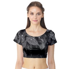 Black And White Leaves Photo Short Sleeve Crop Top