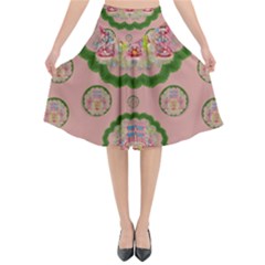 Sankta Lucia With Friends Light And Floral Santa Skulls Flared Midi Skirt by pepitasart