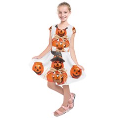 Funny Halloween Pumpkins Kids  Short Sleeve Dress by gothicandhalloweenstore