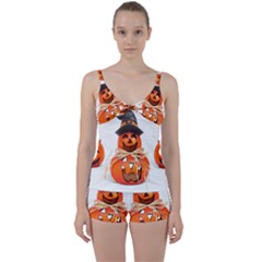 Funny Halloween Pumpkins Tie Front Two Piece Tankini by gothicandhalloweenstore